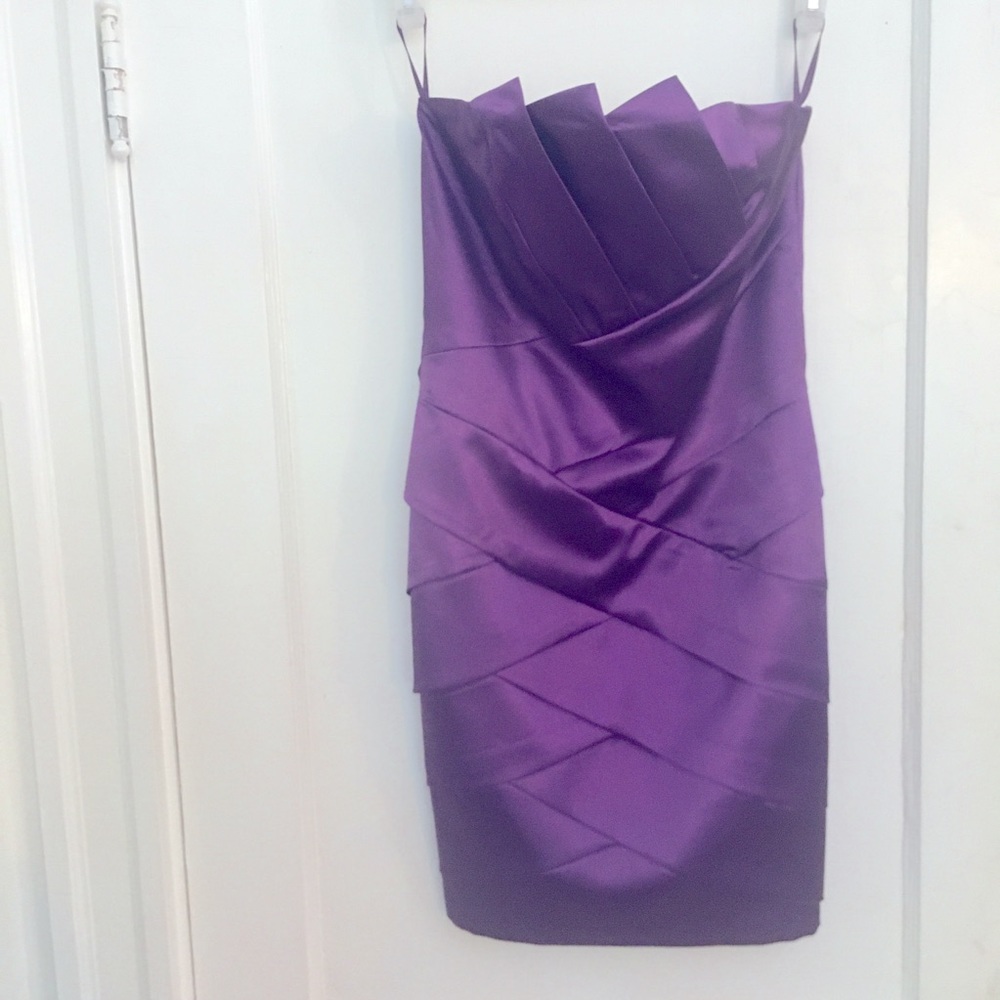 Purple, strapless, mini, Cache dress